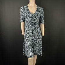 Jigsaw Dress S Grey Abstract Print Pleated Knot Front Stretch Jersey Midi