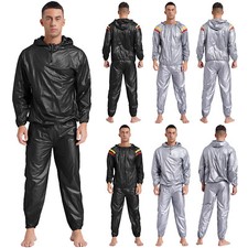 UK Men's Sauna Suit Weight Loss Sweat Suit Gym Workout with Jacket Hood Outfits
