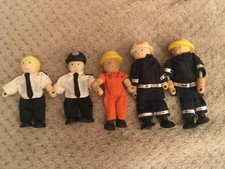 PINTOY WOODEN DOLLS HOUSE FIGURES FIREMEN, CONSTRUCTION AND POLICE WORKERS