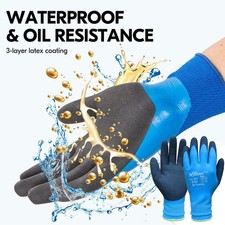 12 Pairs Blue Waterproof Work Gloves Safety Grip Latex Builders Garden Wet Grip