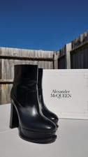 Alexander McQueen Black Leather Platform Ankle Boot UK 5/EU 38