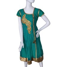 Indian Kurta Turquoise Churidar Sheer Teal and Bronze Dress One Piece Only