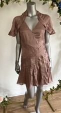 TED BAKER Dress Womens TB 2 UK 10 Issiia Taupe Parachute Silk Ruffle Mini NEW