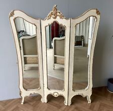 Antique Vintage Trifold Full Length Triple Mirror Privacy Screen Room Divider