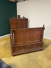 Victorian French oak barley twist and decoratively carved ornate bed frame
