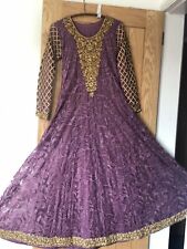 GOLU DESIGNER Pakistani Wedding Party Long Dress Outfit Purple/Gold Dimonte New 