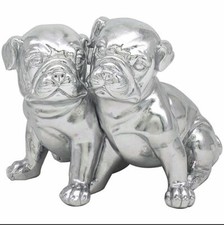 Silver Pug Puppy Ornament Twin