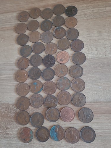 Old one penny coins job - penny, lot