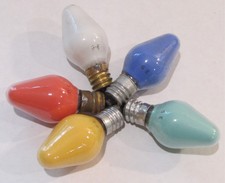 5 VTG C7 Xmas Light Bulbs Work BLock GE Paint Inside REd Green Orange Blue White