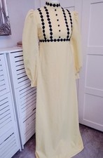 Vintage 1960s Or '70s Yellow Victorian-inspired Maxi Dress Size 14 Flower Power