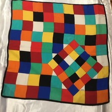 Vintage Scarf Beautiful Fine 100% Silk Yellow Orange Green Blue Black Loredano