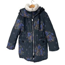 Coach Size 4 Eiderdown Floral Printed Puffer Hooded Shearling Trim Jacket