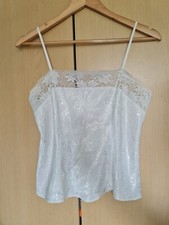 M&S Size 10 Vintage Ivory floral lace Trim Satin Silk Camisole Spaghetti Strap