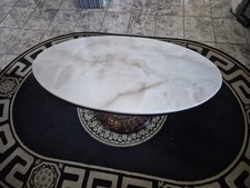 Axon Round Marble Coffee Table with Gold Spiral Frame