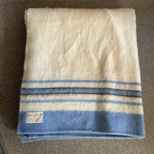 Early Crown By Witney Wool Blanket 96"x80" Cream & Blue Double Bed Throw England