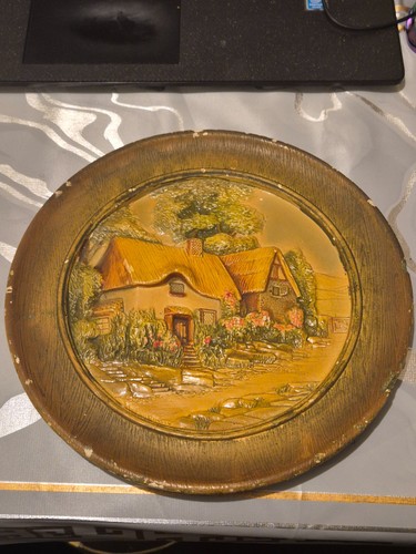 Vintage chalkware cottage wall - cottage,
