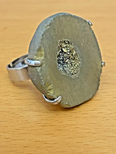 Gold Aura Druzy Geode Sterling Silver Statement Handcrafted  Ring Size 7