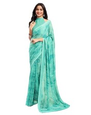 Georgette Floral Printed Saree With Unstitched Blouse Piece