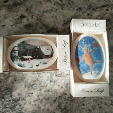 Soap Art Christmas Picture Soap Lot Of 2 Reindeer Snow Scene Guest Soap