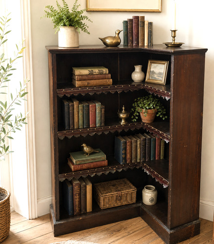 Antique corner bookcase - bookcase, l