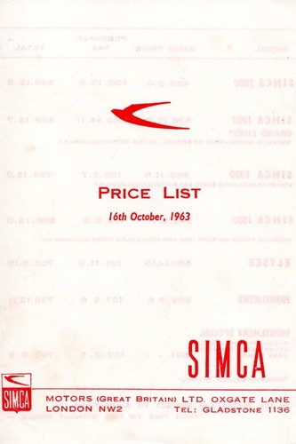1963 simca price list - 1963,