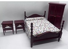 Dolls House furniture double bed 4 poster bedroom set in 1/12th Scale