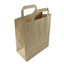 BROWN PAPER CARRIER BAGS MEDIUM 8.5X10X4.3" WITH HANDLES KRAFT SOS LUNCH FLAT