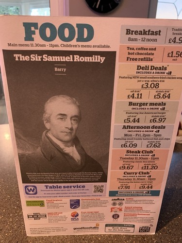 Wetherspoons menu the - x, "the