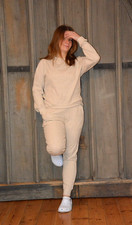 EX FOREVER 21 OATMEAL RIBBED TOP +JOGGING BOTTOM TRACKSUIT SET SIZE S-M-L-XL