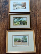 Set of 3 Minature Rural Landscapes, Signed & Framed