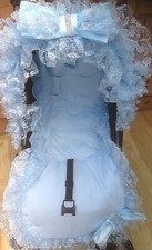 PRAM/PUSHCHAIR BLUE FRILLY BLING BOW HOOD TRIM - UNIVERSAL - STUNNING - ROMANY