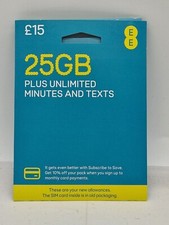 EE SIM CARD STANDARD MICRO NANO PAY AS YOU GO 25GB DATA  UNLIMITED CALLS BARGAIN