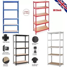 5 TIER GARAGE SHELVES SHELVING UNIT RACKING BOLTLESS HEAVY DUTY STORAGE SHELF