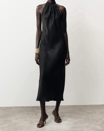 Zara black satin halter - zara, neck