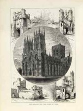 YORK MINSTER CATHEDRAL Print - c. 1880 Antique B&W Wood Engraving