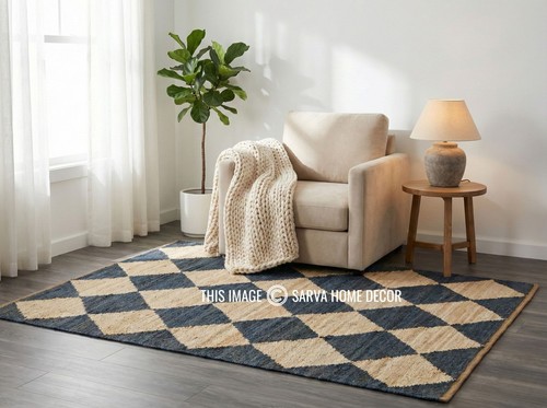 Handwoven jute hemp area rug - jute,