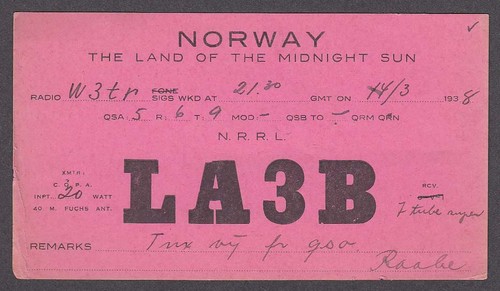 La3b norway qsl - norway, 1938