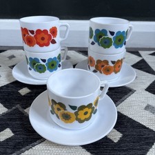 Vintage Arcopal France Lotus Retro 1970's Glass Coffee Cups & Saucers 