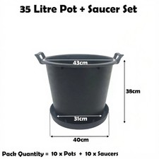 10 x 35 Litre Plant Pot With Saucer Heavy Duty Handles 35L Tree Lt Big Large