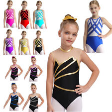 UK Girls Kids Athletic Gymnastics Leotard Ballet Bodysuit Sleeveless Dancewear