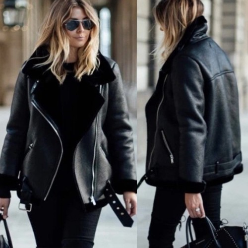 Zara black faux shearling moto - black,