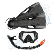 Osprey Adults Snorkel Set with Flippers, 3 Piece Diving Set Black Size XXL