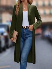 Womens Cardigan Coat Olive Green Velvet  Long Sleeve Open Front Jacket L 14/16