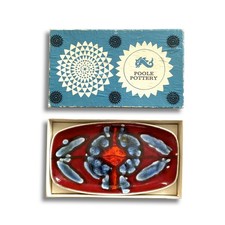 Vintage Poole Pottery Red Delphis Pin Dish by Janet Laird, Shape 361- BOXED