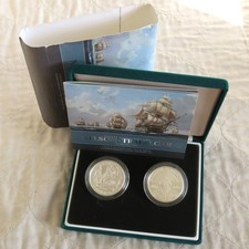 2005 NELSON & TRAFALGAR 2 x PIEDFORT SILVER PROOF £5 CROWNS - boxed/coa/outer