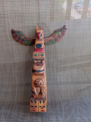 Vintage wooden totem pole x - wooden,
