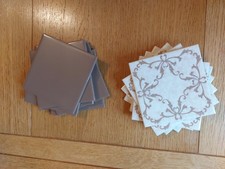 Vintage Tiles 11cm Square, 6 Taupe, 6 Taupe/cream Pattern, All GC, No Chips