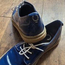 Fred Perry Women's Shoes UK 6 Blue Patent Derby Crepe Sole In Great Condition