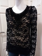 Bastyan Ladies Lace & Beaded Black Evening Top Size 12UK.