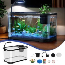 Small Desktop Aquarium LED Lamp Light Glass Fish Tank Pump Filter Starter Set
